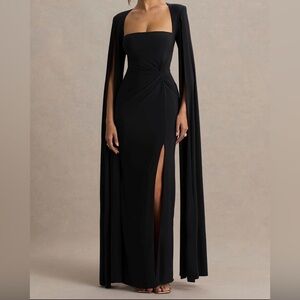 Club L London Strapless Black Gown with Cape